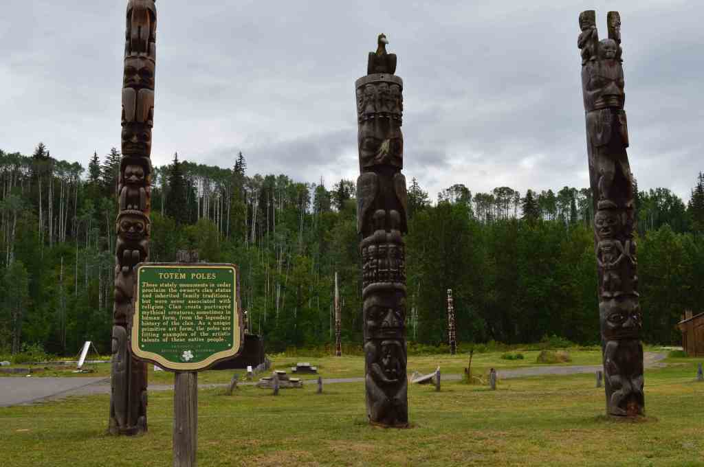 Totem Poles erected in a field